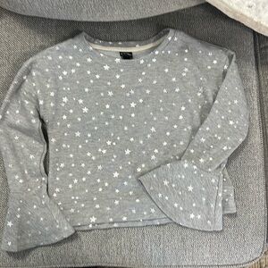 Heathered Gray, cropped, sweatshirt, silver stars, flutter longsleeved